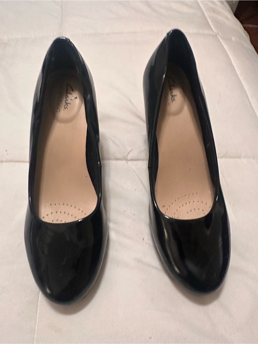 Clarks Black Patent Round-Toe Heels